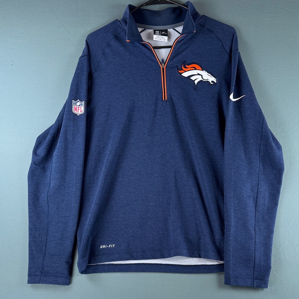 Denver Broncos Nike Men's Navy Quarter Zip-Up Sweater